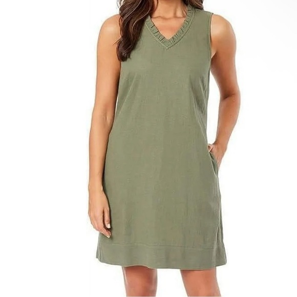 Briggs Women's Linen Blend Sleeveless Dress, Olive Green, Large - Picture 10 of 16